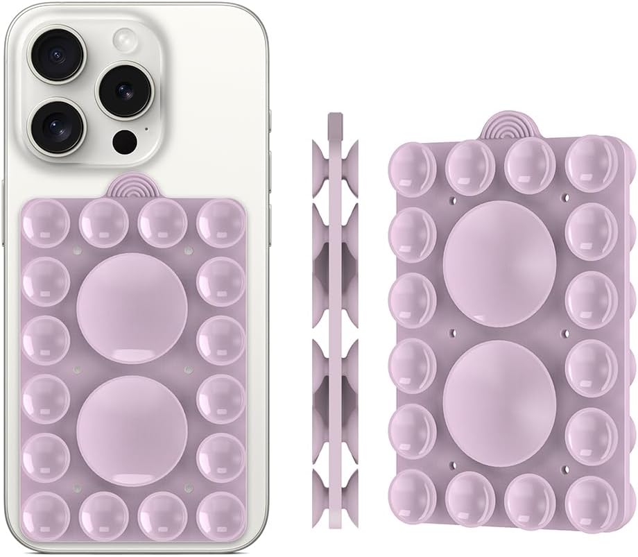 Double Sided Silicone Suction Phone Holder Mount,Compatible with iPhone and Android Cases Hands-Free Mirror Shower Phone Mount Strong Grip Holder (Violet, Double Sided 2PCS)