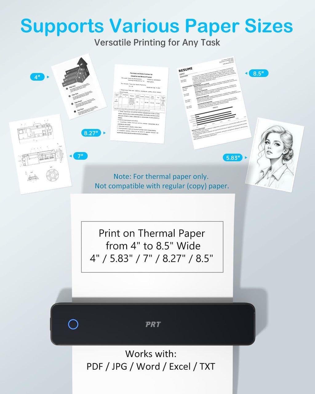 Inkless Portable Printer for Travel, Wireless Thermal Printer Support 8.5 x 11 Inch US Letter A4 B5, Bluetooth Mobile Printers with iOS, Android, Laptop for Home Use, Car, Office, School, Black