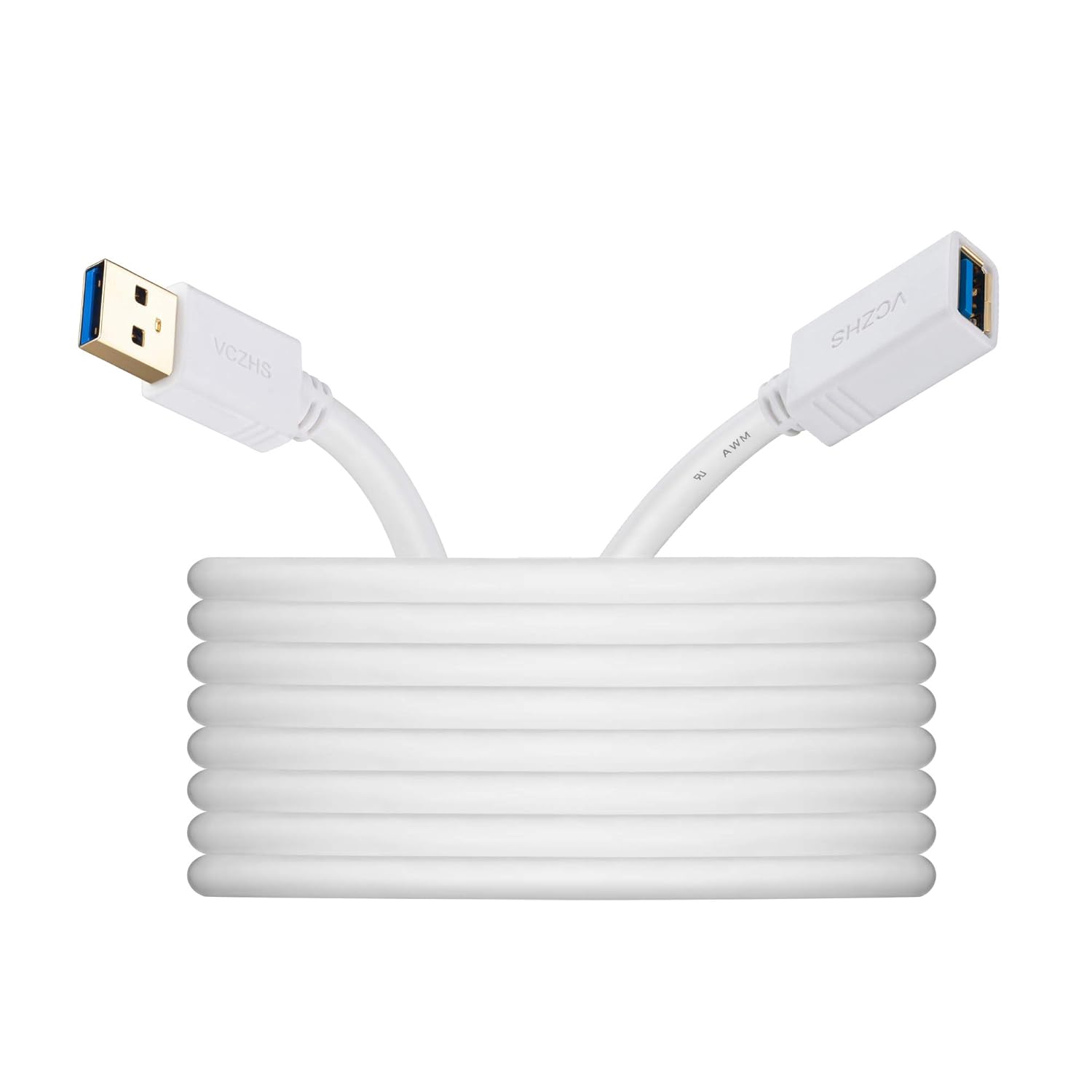 VCZHS Tech USB Extension Cable White 15ft, USB 3.0 Extender for High-Speed Data Transfer & Fast Charging, Durable & Flexible for Mouse, Keyboard, Printer, Flash Drive, Webcam, and More