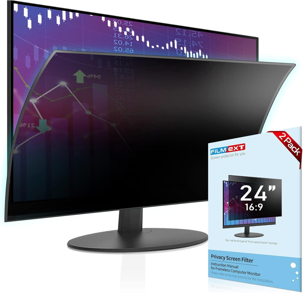 FILMEXT [2 Pack Removable 24 Inch Computer Privacy Screen Filter for 16:9 All-in-One Desktop/Frameless Monitor - Blue Light UV Blocking Privacy Shield for Thin Bezel Computer