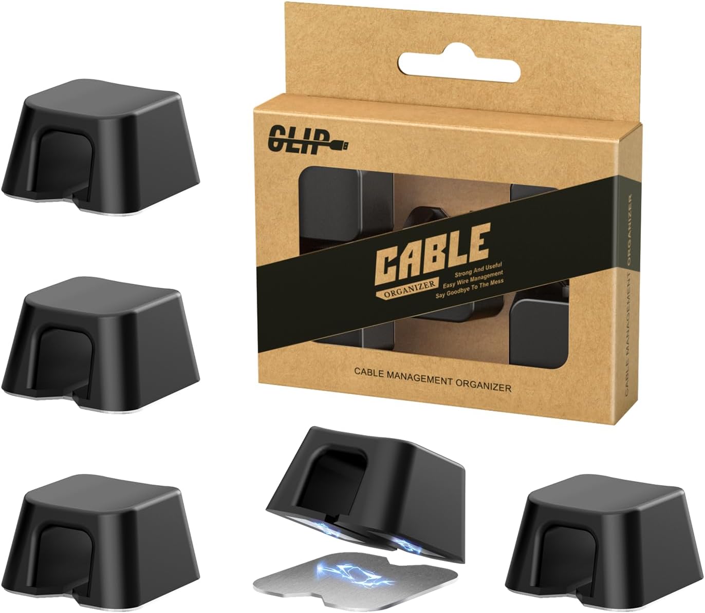 Maveek Magnetic Cord Clips, Cable Holder Magnet Silicone Cord Organizer Keyboard Keys Square Cable Management for Charging USB C Ethernet HDMI Home Office Car TV Cables (5 Pack, Black)
