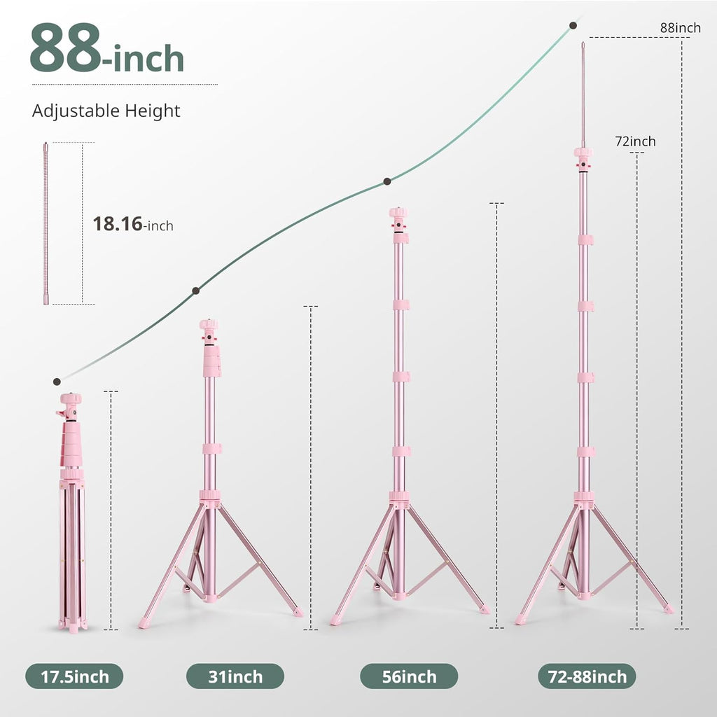 SENSYNE 88" Phone Tripod & Selfie Stick, Extendable Cell Phone Tripod Stand with Wireless Remote and Phone Holder, Pink