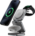 3 in 1 Charging Station for Apple Devices, Magnetic Foldable Wireless Charger, 15W Fast Charging for iPhone 12/13/14/15/16, Watches, and Earbuds, Compact Travel Design, Metal Frame