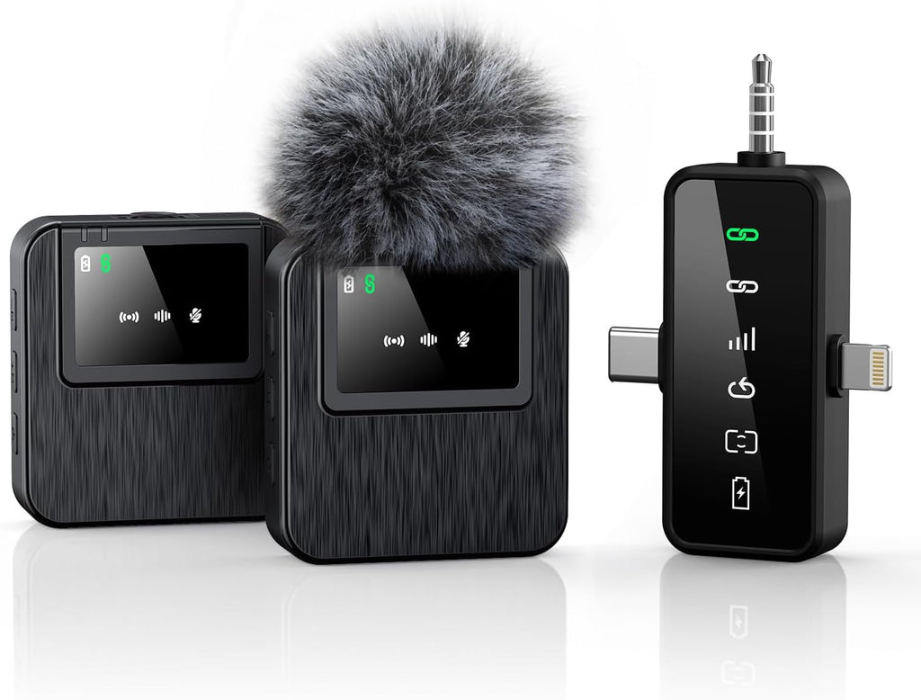 3-in-1 Mini Microphone for iPhone, Android, Camera - 328ft Long Range, 20H Battery Life, Wireless Microphones, Lapel Mic with AI Noise Reduction for Video Recording, YouTube, TikTok