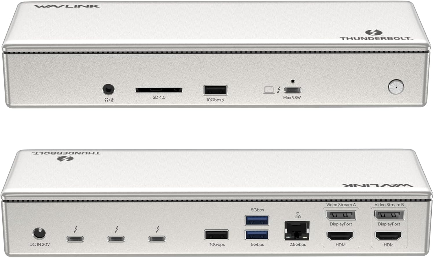 WAVLINK Thunderbolt 4 Dock with 100W Charging, Displaylink Docking Station Quad 4K@60Hz Monitor,3 Thunderbolt 4 Ports, 2.5G Ethernet, Thunderbolt Dock for Mac M1-M4 and PC,Displaylink Driver Required