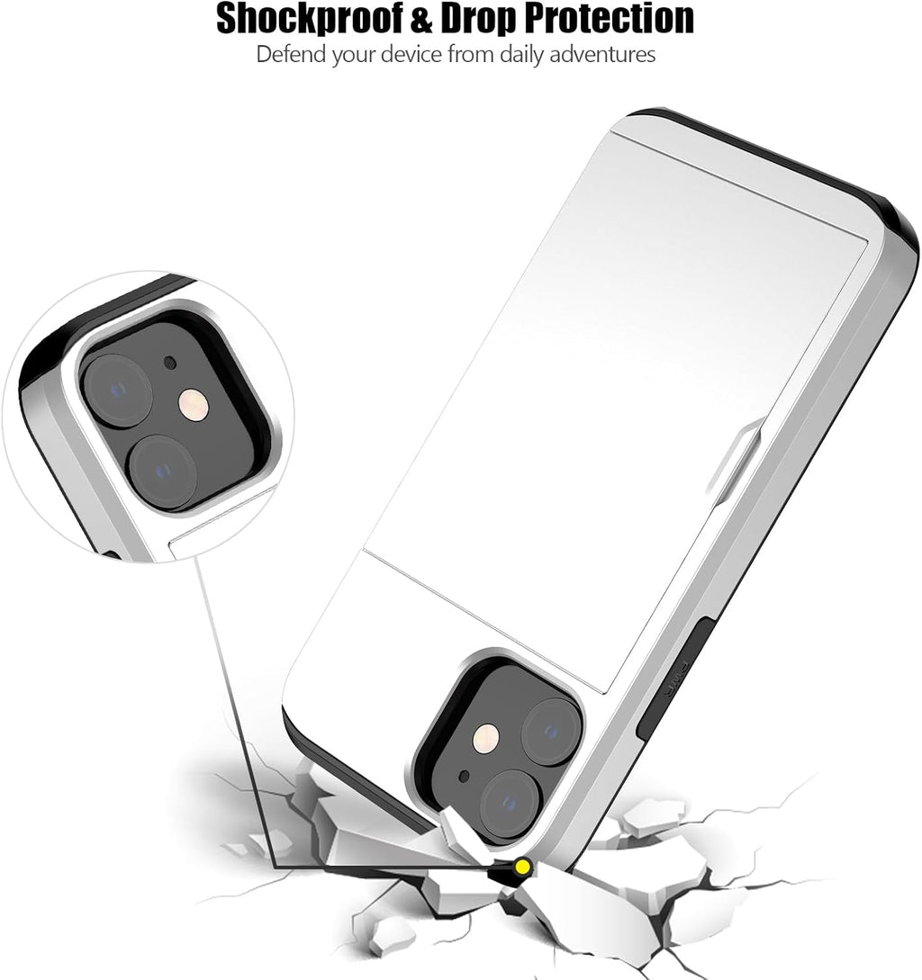 Nvollnoe for iPhone 12 Mini Case with Card Holder Heavy Duty Protective Dual Layer Shockproof Hidden Card Slot Slim Wallet Case for iPhone 12 Mini for Men&Women(White)