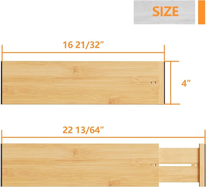 BAMEOS Bamboo Expandable Drawer Dividers – Fits 16.65"–22" Drawers, Bathroom & - Image 4