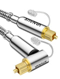 VANAUX 90-Degree Optical Audio Cable 15FT,Premium Fiber Optic Toslink Cable(24K Gold-Plated Connectors,Aluminum Alloy Shell,Braided Jacket)Ideal for Tight Spaces,Home Theater,Soundbars,Gaming Consoles
