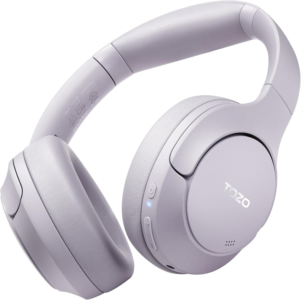 TOZO HT2 Hybrid Active Noise Cancelling Headphones, Wireless Over Ear Bluetooth Headset, 60H Playtime, Hi-Res Audio Custom EQ via App Deep Bass Comfort Fit Ear Cups, for Home Office Travel Purple