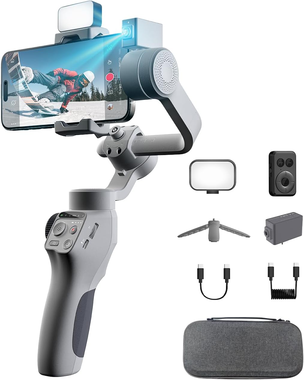 FUNSNAP Capture5 Gimbal Stabilizer for Smartphone, Magnetic AI Tracker Fill Light Remote Control 500g Payload, 3-Axis Phone Gimbal for Android & iPhone 16 15 Pro Max for Video Recording