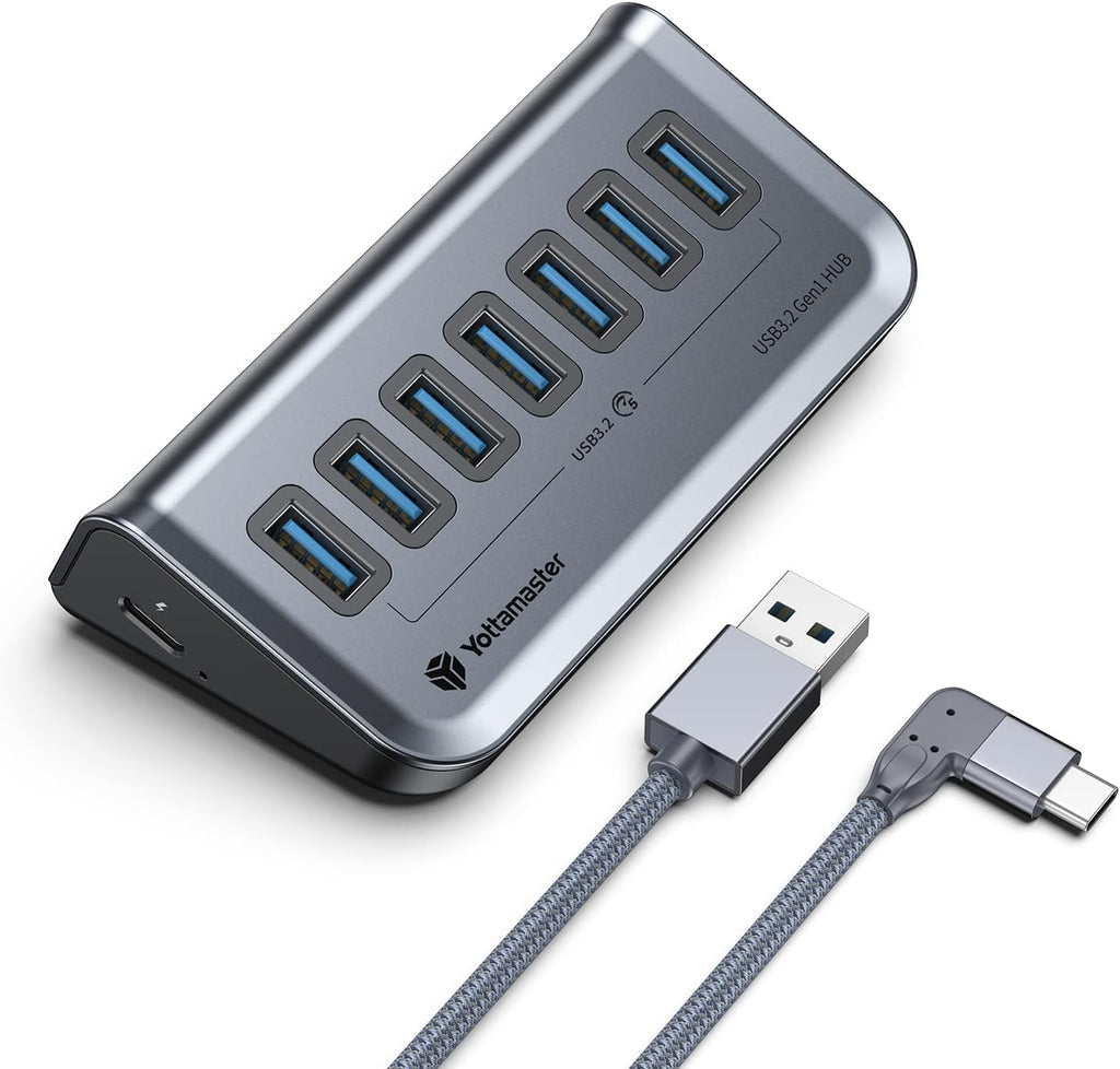 Yottamaster 7 Port USB 3.0 Hub, Data USB Hub Splitter with 3.2ft Cable Compatible with MacBook, Mac Pro, Compatible with Mac Mini, iMac, Laptop, PC, USB Flash Drives, Mobile HDD, Printer (3.2ft)