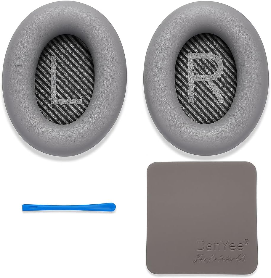 Premium Replacement Ear Pads for Bose QC2, QC15, QC25, QC35 I & II – Soft Protein Leather & Memory Foam Cushions – Enhanced Noise Isolation – Easy Installation Kit & Cleaning Cloth (Silver)