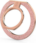 PureGear Magnetic Phone Grip Ring Stand, Magnetic Phone Ring Holder for MagSafe iPhone 16, 16Pro, 16Plus, 16ProMax, 15, 15Plus, 14, 14ProMax, 13,12, Adjustable Kickstand(Chrome Rose Gold Pink Glitter)