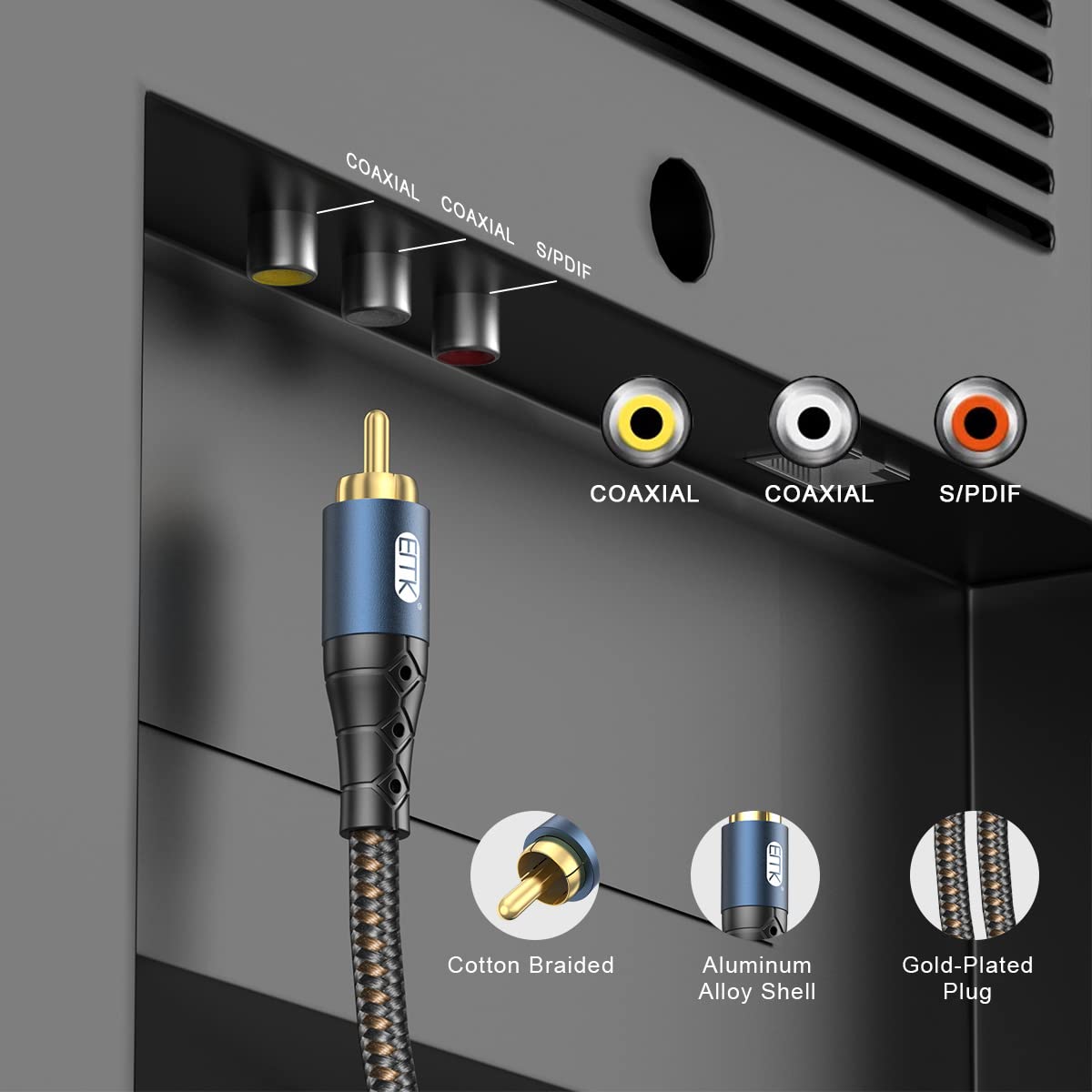 EMK Subwoofer Cable RCA to RCA Audio Cable 24K Gold-Plated Nylon Braided Double Shielded Digital Analogue Supports Amplifiers,Home Theater,Hi-Fi Systems,Subwoofer(25ft/8m)