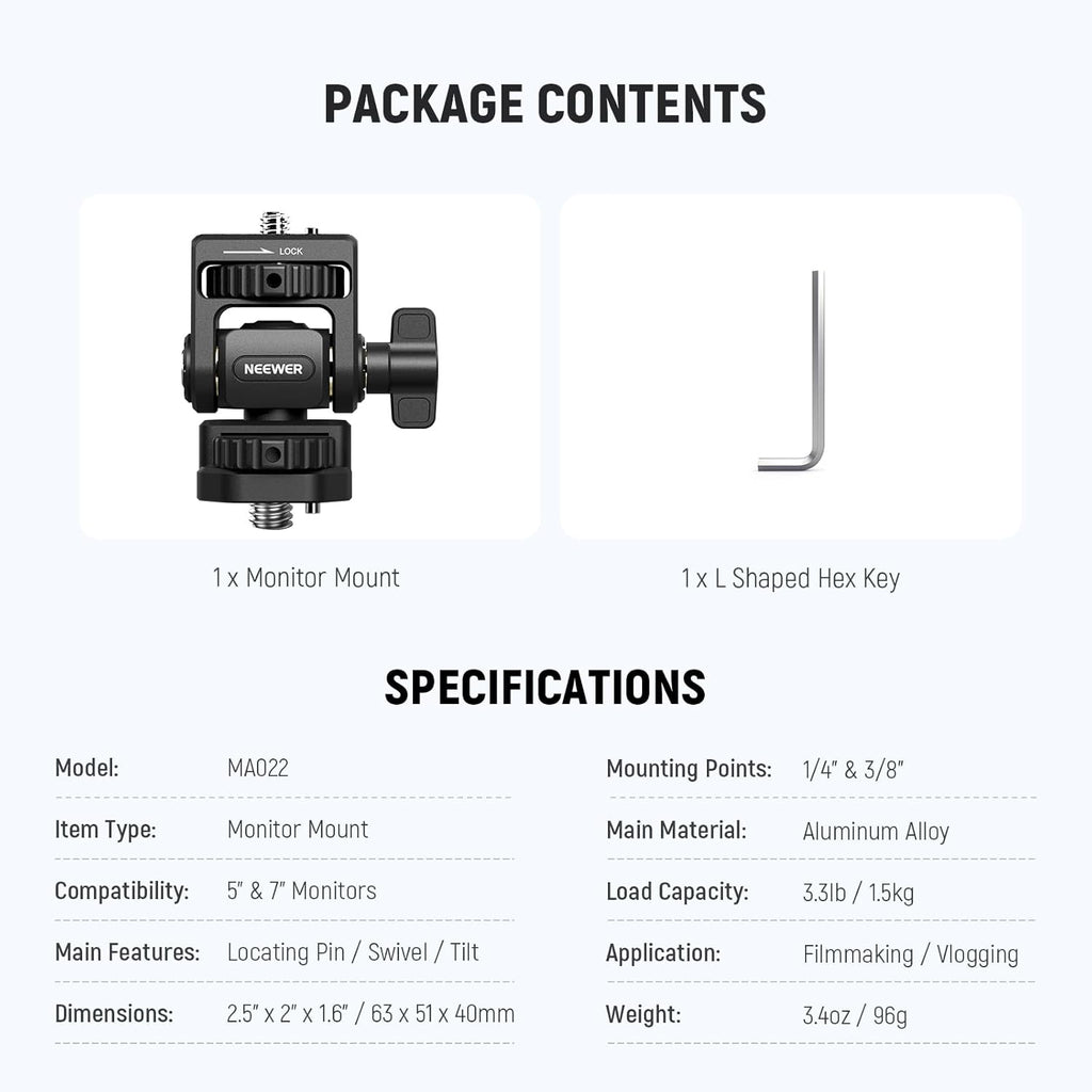 NEEWER Camera Field Monitor Mount Holder Bracket, 360° Swivel 180° Tilt Adjustable with 1/4" & 3/8" Screw Anti Twist Compatible with Atomos Ninja 5" & 7" Compatible with SmallRig Camera Cage, MA022