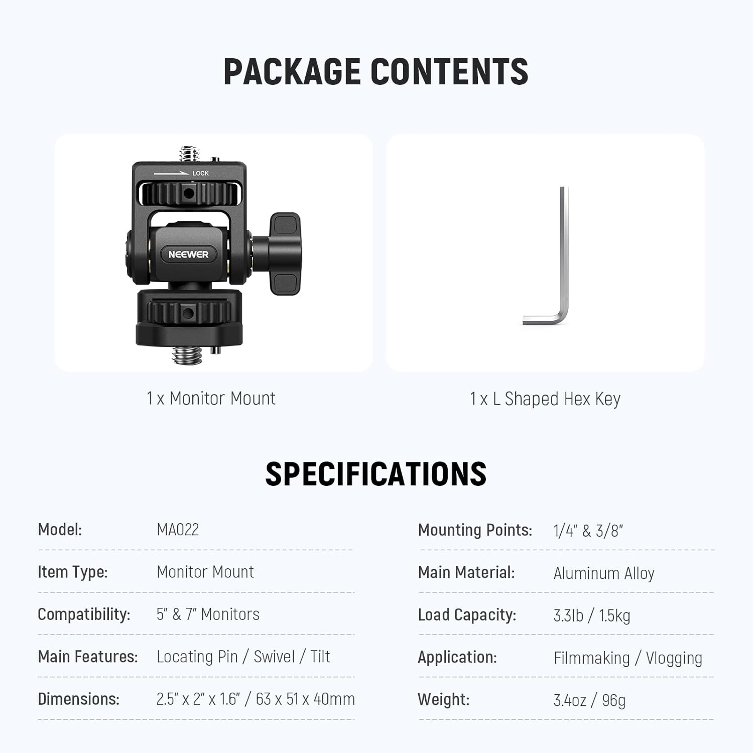 NEEWER Camera Field Monitor Mount Holder Bracket, 360° Swivel 180° Tilt Adjustable with 1/4" & 3/8" Screw Anti Twist Compatible with Atomos Ninja 5" & 7" Compatible with SmallRig Camera Cage, MA022