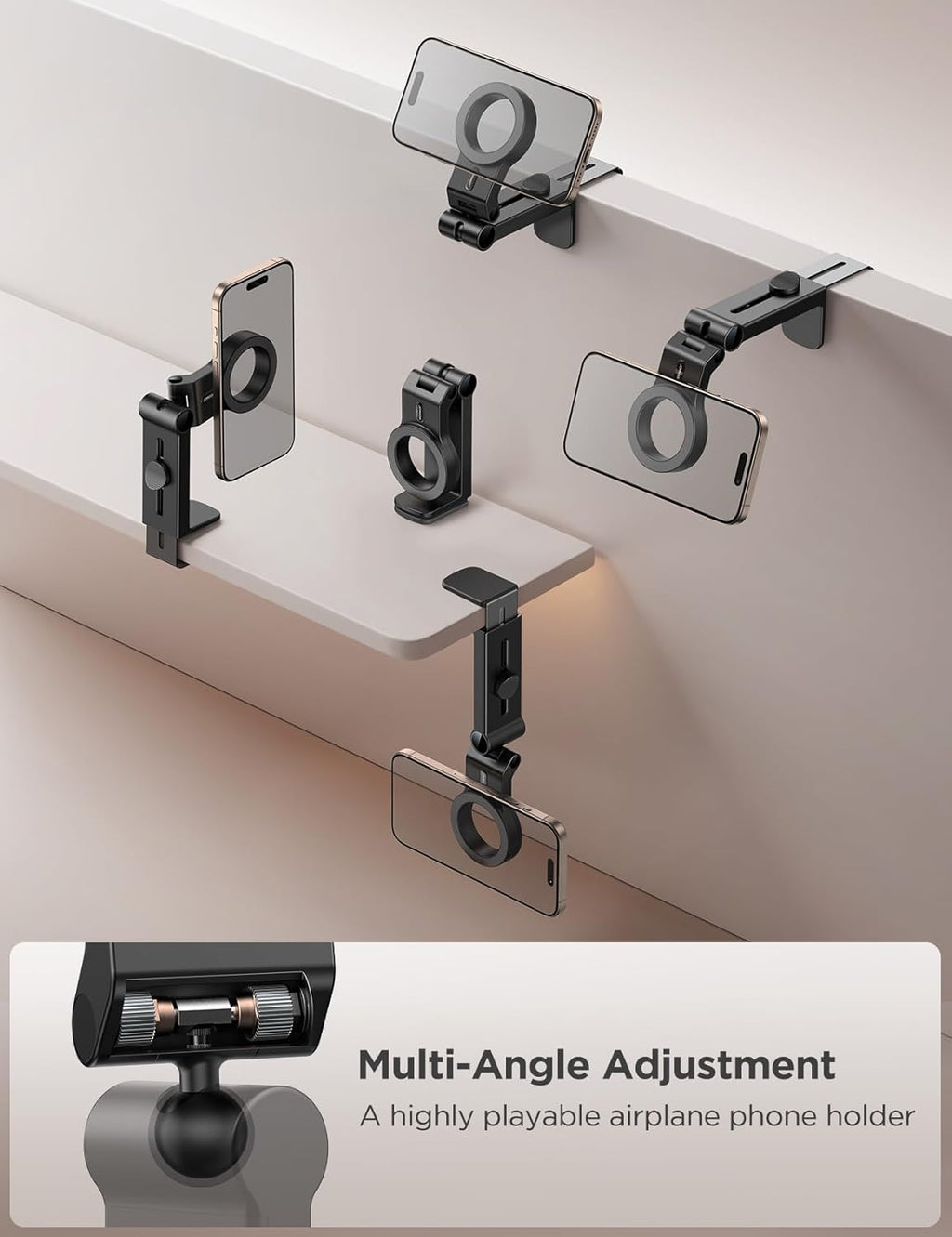 JOYROOM 2 Pack Airplane Phone Holder, Hands-Free Airplane Phone Mount, Airplane Essentials Phone Stand for iPhone 15 Pro Max 14 13 12, and Magsafe Case