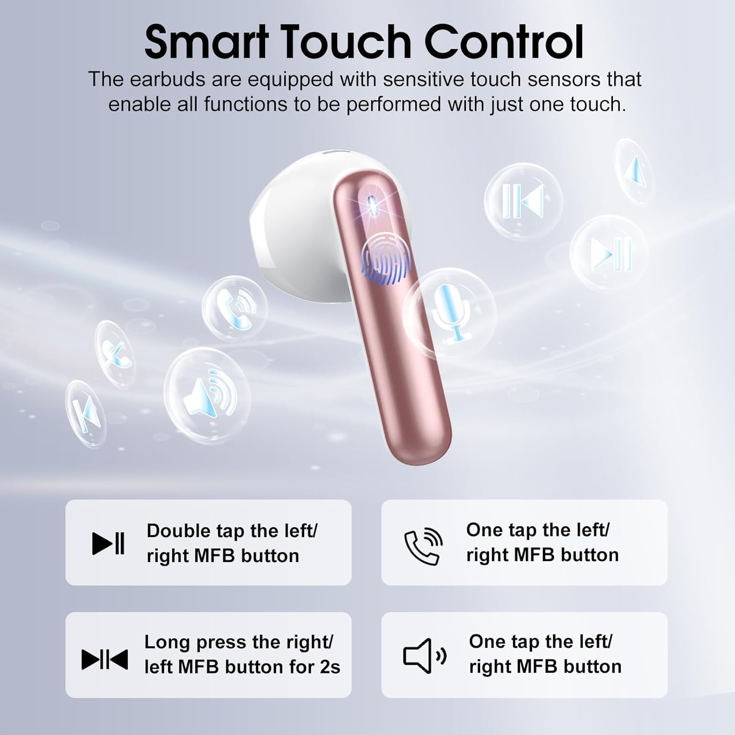 Wireless Earbuds, Bluetooth 5.4 Headphones with 3D Bass Stereo, 40H Ultralight in-Ear Buds, Bluetooth Earbuds with 4 ENC Noise Cancelling Mic, USB-C, IP7 Waterproof Earphones for Android iOS, Rose