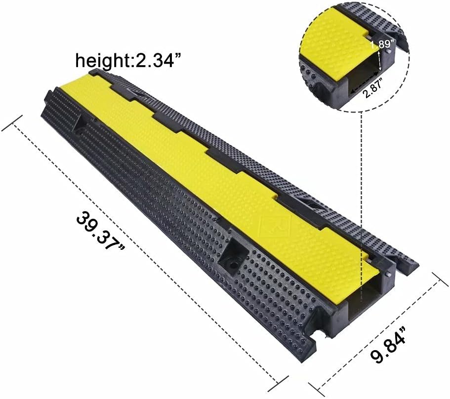 Rubber Cable Ramp Cord Cover Cable Protector Ramps Wire Hose Protective 1 Channel 22000Lbs Load Capacity Traffic Speed Bump for Asphalt Concrete Gravel Driveway Indoor Outdoor, 3 Pack