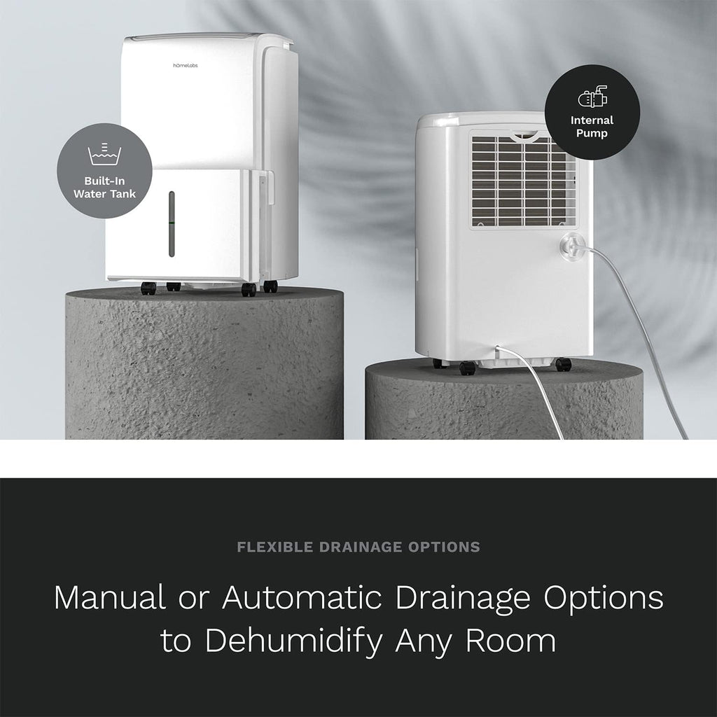 hOmeLabs 40 Pint Dehumidifier with Pump for up to 6,000 Sq Ft Rooms (MAX 104 Pint at 95°F, 90% RH) – Powerful Moisture Removal for Medium to Large Rooms and Basements