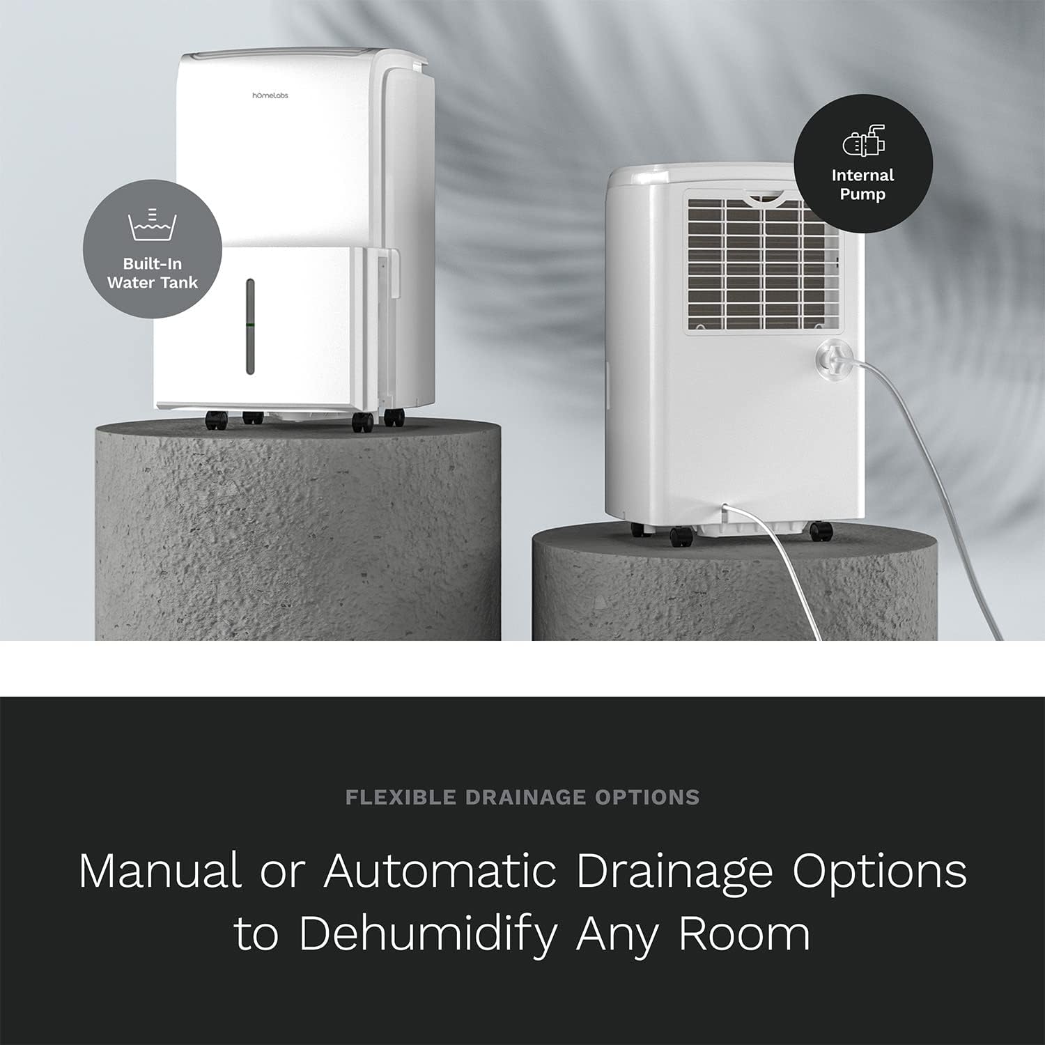 hOmeLabs 40 Pint Dehumidifier with Pump for up to 6,000 Sq Ft Rooms (MAX 104 Pint at 95°F, 90% RH) – Powerful Moisture Removal for Medium to Large Rooms and Basements