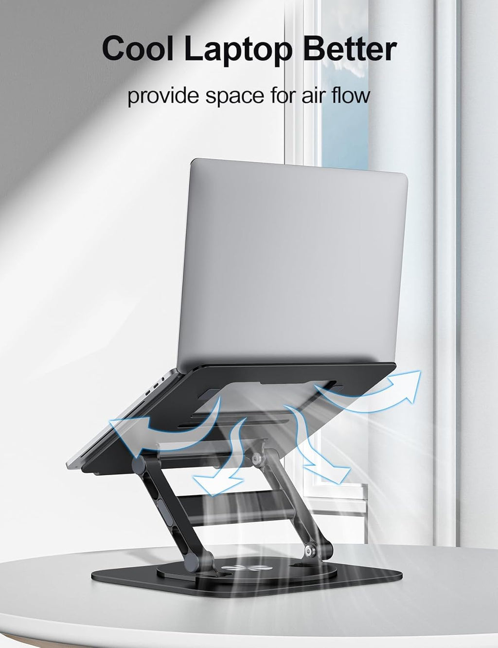 Laptop Stand, H-Design Stable Computer Stand, Ergonomic Laptop Riser with 360° Rotating Base, Notebook Compatible with All 10-17” Laptops, Black