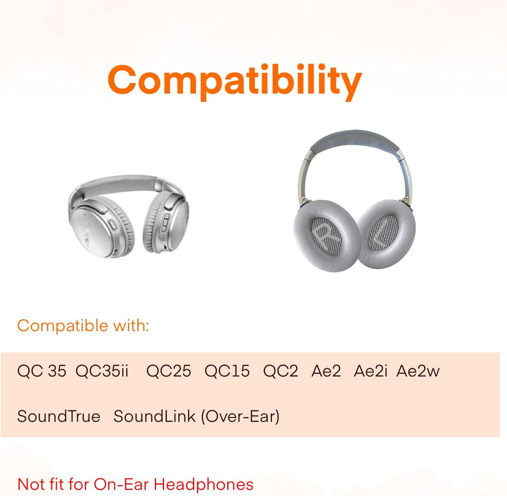 MBWIGF Replacement Ear Pads for Bose QuietComfort 35 (QC35) & Quiet Comfort 35 II (QC35ii) Headphones, Replacement Earpad Cushion with Comfortable Extra Thick Memory Foam and Softer Leather (Gray)