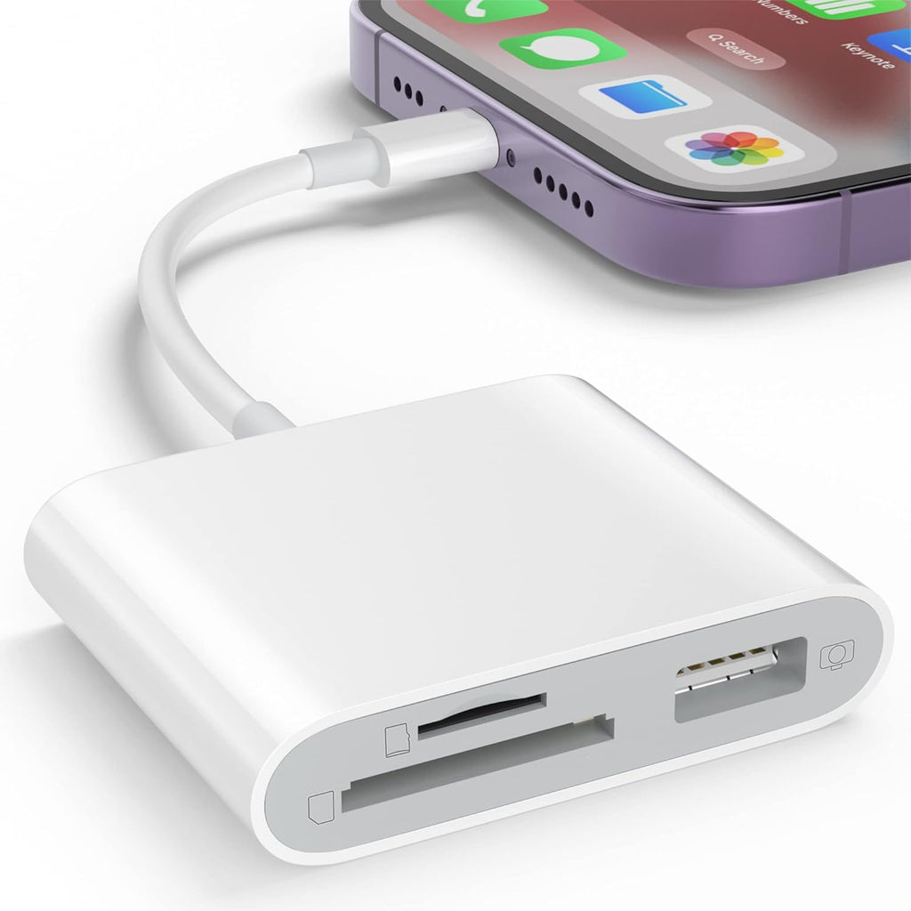SD Card Reader for iPhone, Memory Card Reader with USB Camera Adapter Plug and Play Trail Game Camera Viewer Supports SD and TF Card MicroSD Card Adapter for iPad No App Required