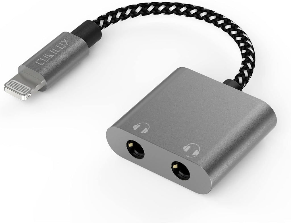 Cubilux Lightning Dual Headphone Splitter [Aluminum Case, Apple MFi Certified] Double 3.5mm Audio Jacks Splitter for 2 Earphones Compatible with iPhone 14 Pro Max 14 Plus/13/12/11/SE 2/Xr/Xs Max, iPad
