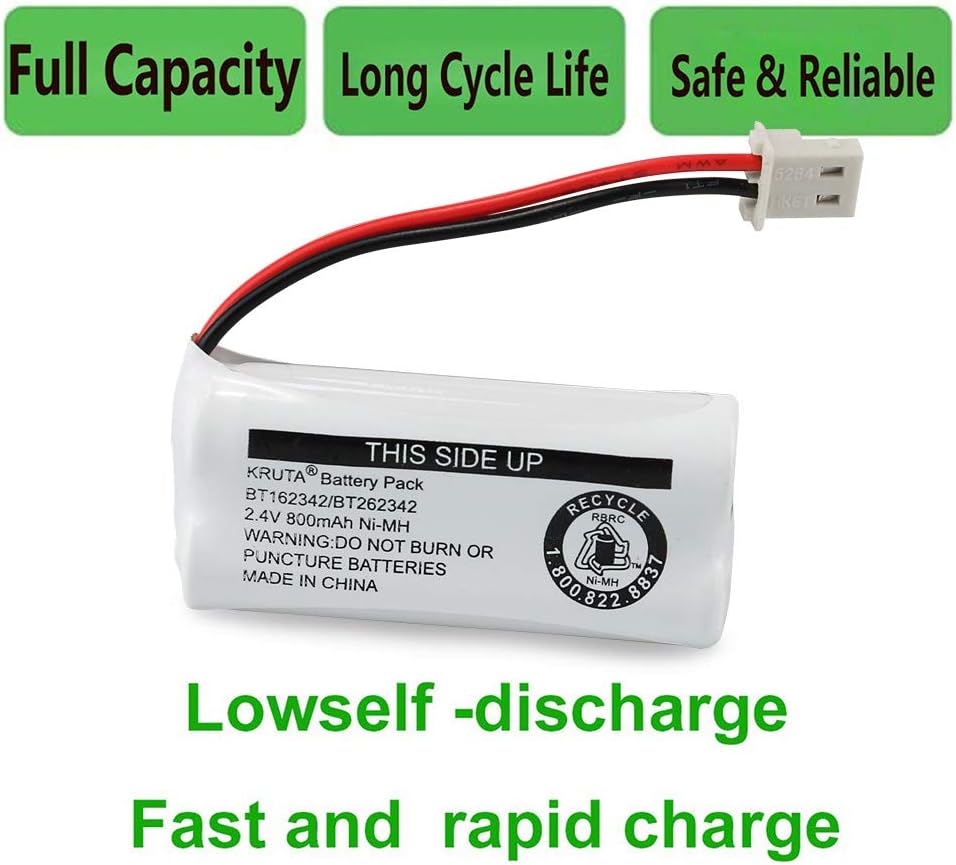 Kruta BT162342 BT262342 2.4v 800mah Cordless Phone Batteries Compatible with BT183342 BT283342 BT166342 BT266342 VTech CS6114 CS6419 CS6719 at&T EL52300 CL80111 Handset Telephone (Pack of 3)