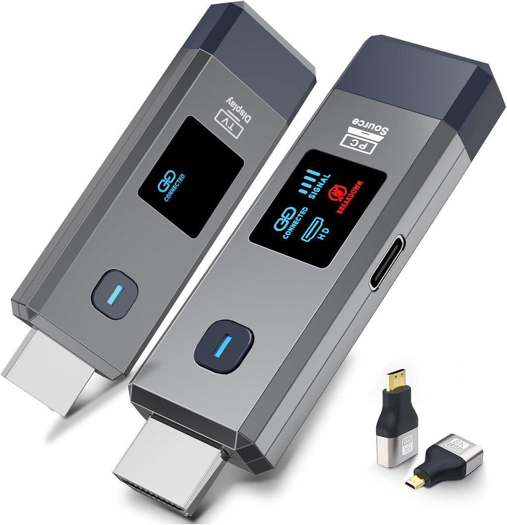 Wireless HDMI Transmitter and Receiver 165ft/50m for 4K Decode Input 1080P Output Plug&Play Portable 2.4G/5.8G for Video and Audio to Monitor from PC/Projector/TV Box, with Display Screen