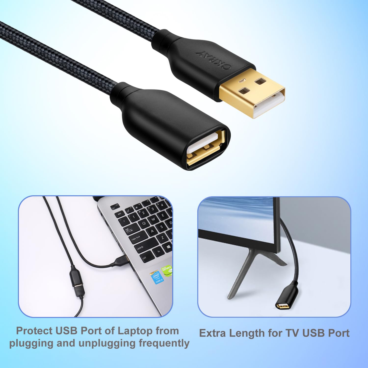 OKRAY USB Extension Cable 5 Pack, 6FT Nylon Braided USB 2.0 Extension Cables Type A Male to A Female Extender Cords with Gold-Plated Connectors for Printer, Webcam, USB Flash Drive, Hard Drive, Mouse