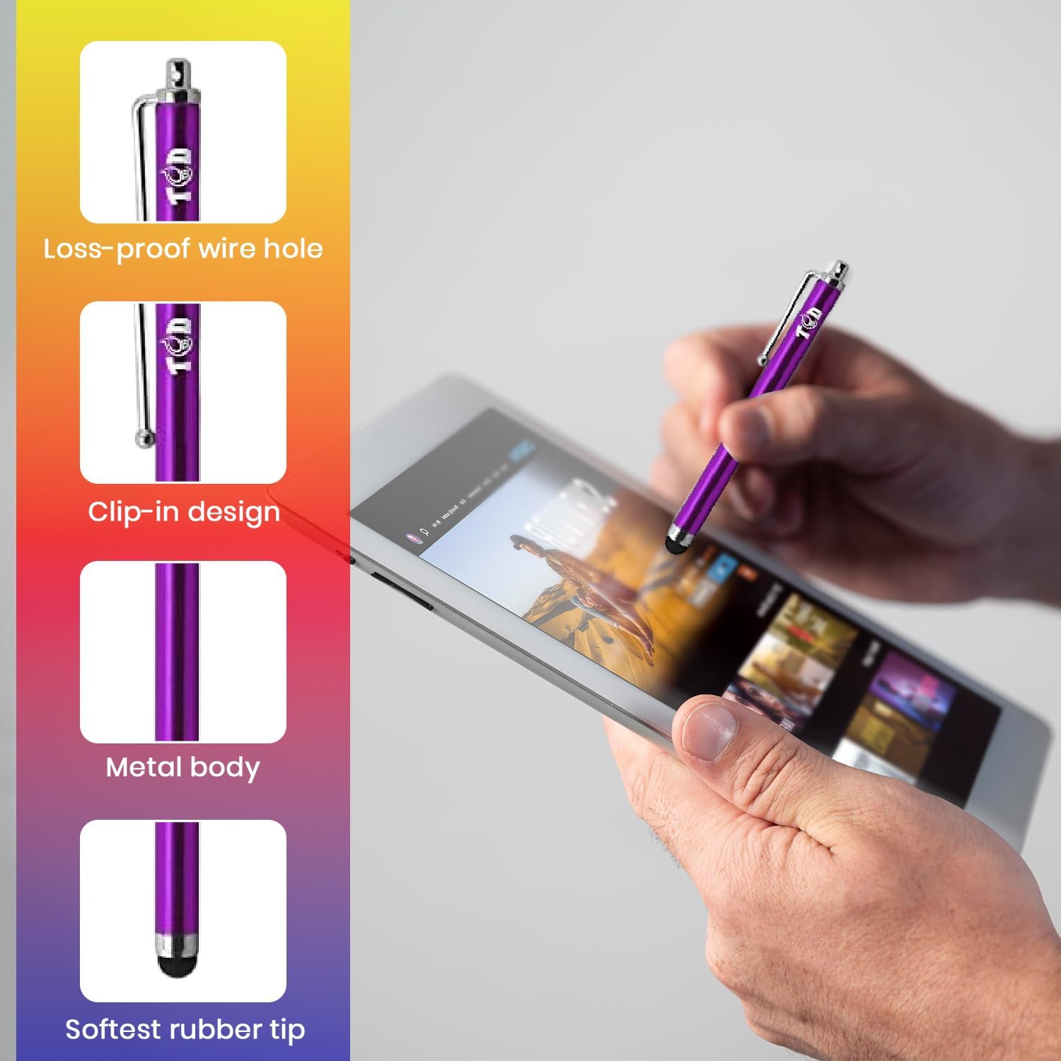 TCD 10 Pack Stylus Pen for Touch Screen, Universal Capacitive Digital Stylus Pen for iPad, iPhone, Tablet, Laptop – Premium Thick Styluses for All Touchscreen Devices with Rubber Tip, Multi Colors