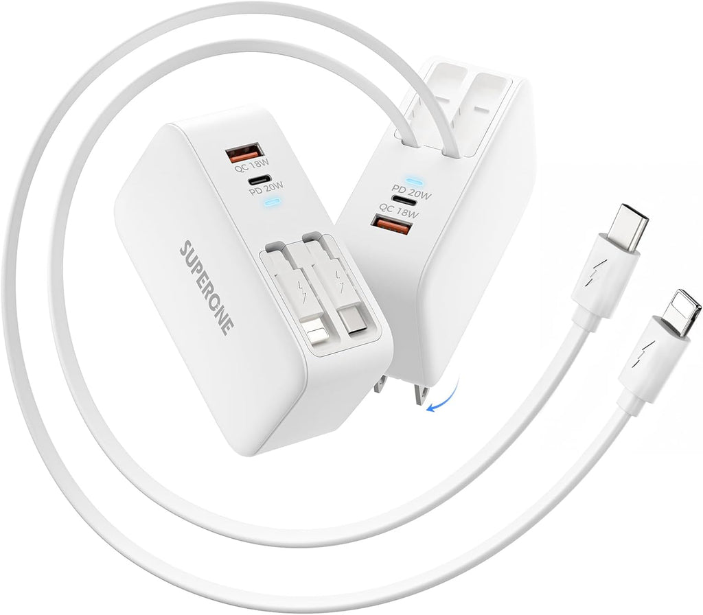 SUPERONE Retractable iPhone Charger, 4-Port USB C Charger Block, iPhone Chargers Fast Charging with USB C & Apple Cable, Wall Chargers for iPhones 16/15/14/13/12/11 Series, Pad, Samsung, Pixel
