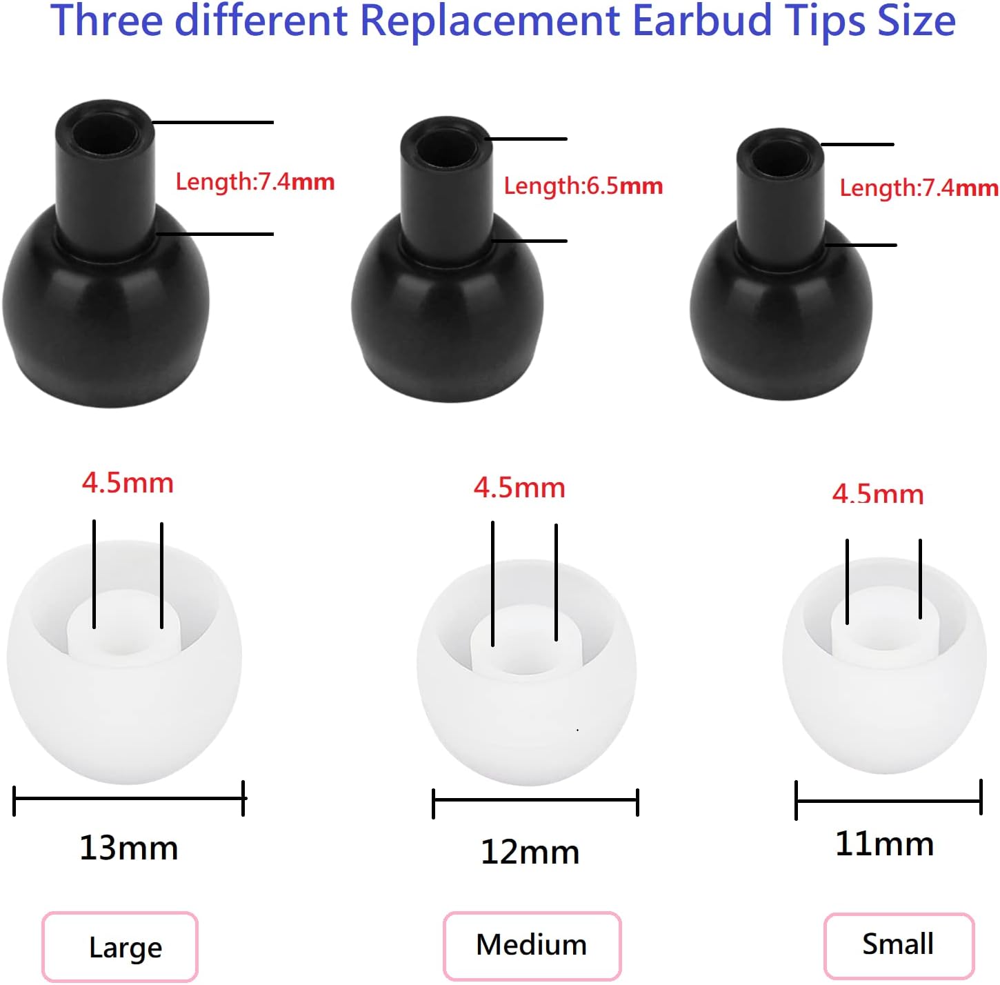 36 Pieces Medium Earbud Tips Soft and Comfortable Ear Bud Replacement Pieces Silicone Fit Most in-Ear Headphones，Inner Hole 3.8mm -5.5mm，Medium White Earbud Replacement Tips