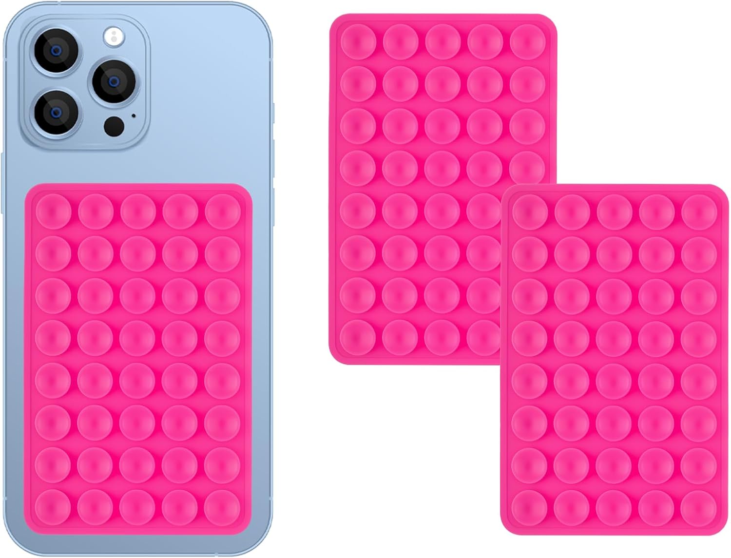 2 Pack Silicone Double-Sided Suction Grip – 40 Cups per Side, Strong Hold for iPhone, Galaxy, Pixel, Android – Hands-Free for Selfies & Videos (Rose Red)