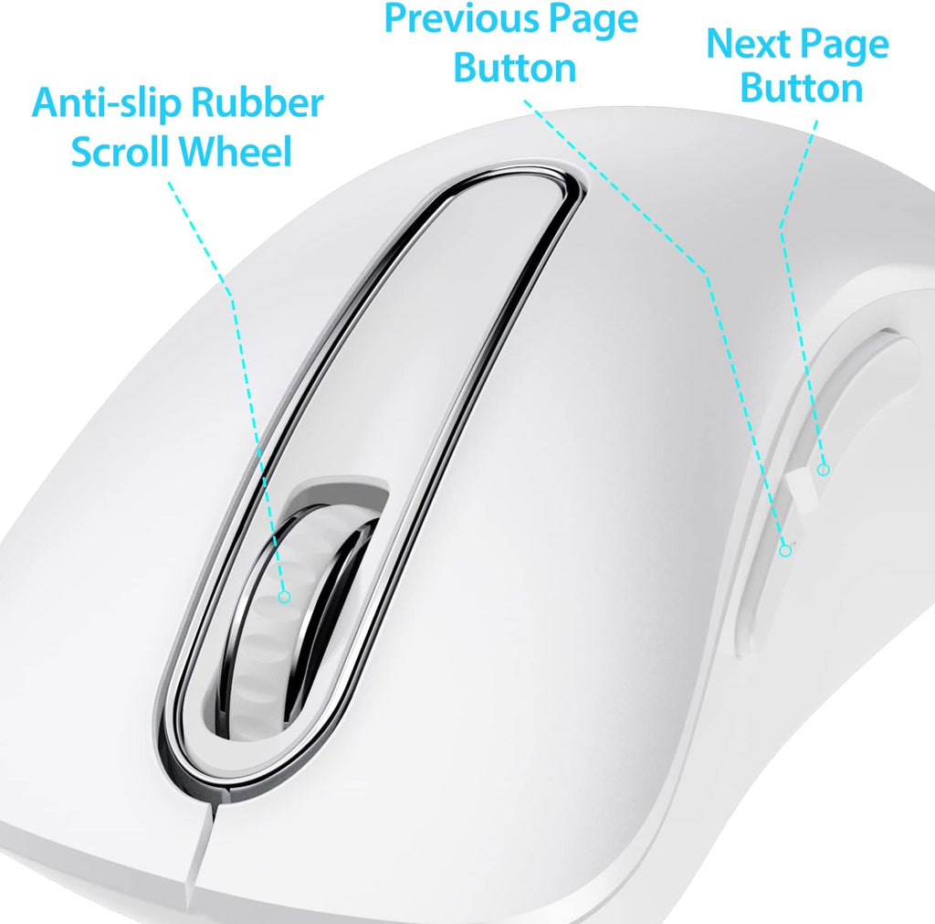 memzuoix 2.4G Wireless Mouse, 1400 DPI Computer Mice with USB Receiver, Portable Wireless USB Mouse Battery Powered Cordless Mice for Laptop, PC, Desktop, 5 Buttons (White)