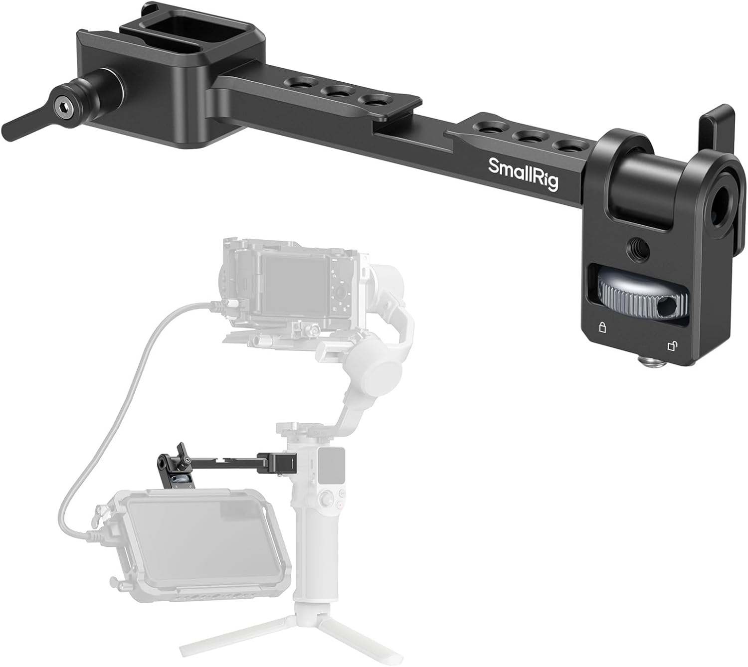 SmallRig Adjustable Camera Monitor Mount with Quick Release NATO Clamp, Cold Shoe Mount, Anti-Twist Design for DJI RS 4 Mini/RS 2 / RSC 2 / RS 3 / RS 3 Pro/RS 3 Mini - 5337