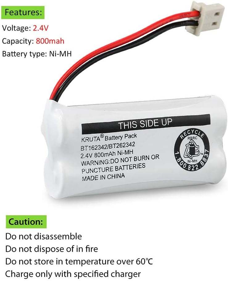 Kruta BT162342 BT262342 Cordless Phone Batteries Compatible with BT183342 BT283342 BT166342 BT266342 VTech CS6114 CS6419 CS6719 at&T EL52300 CL80111 Handset Telephone (Pack of 2)
