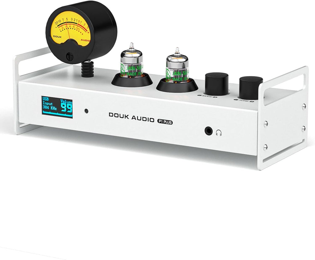 Douk Audio 2 Channel Bluetooth Vacuum Tube Preamp, Hi-Fi Headphone Amp, USB DAC PC Sound Card, Wireless Receiver Audio Preamplifier with VU Meter, Optical, Coaxial, APTX, LDAC, DSD256, Remote Control