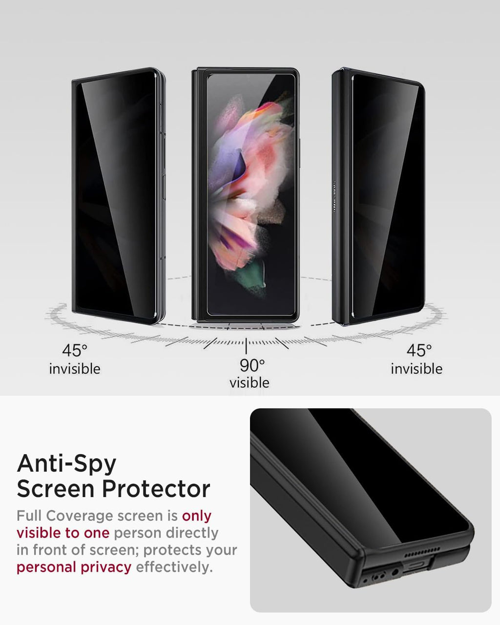 Miimall for Samsung Galaxy Z Fold 3 Case with Privacy Screen Protector, [Anti Spy] Built-in Adjustable Kickstand & Magnetic Hinge Protection Full-Body Protective Case for Galaxy Z Fold 3 5G Black