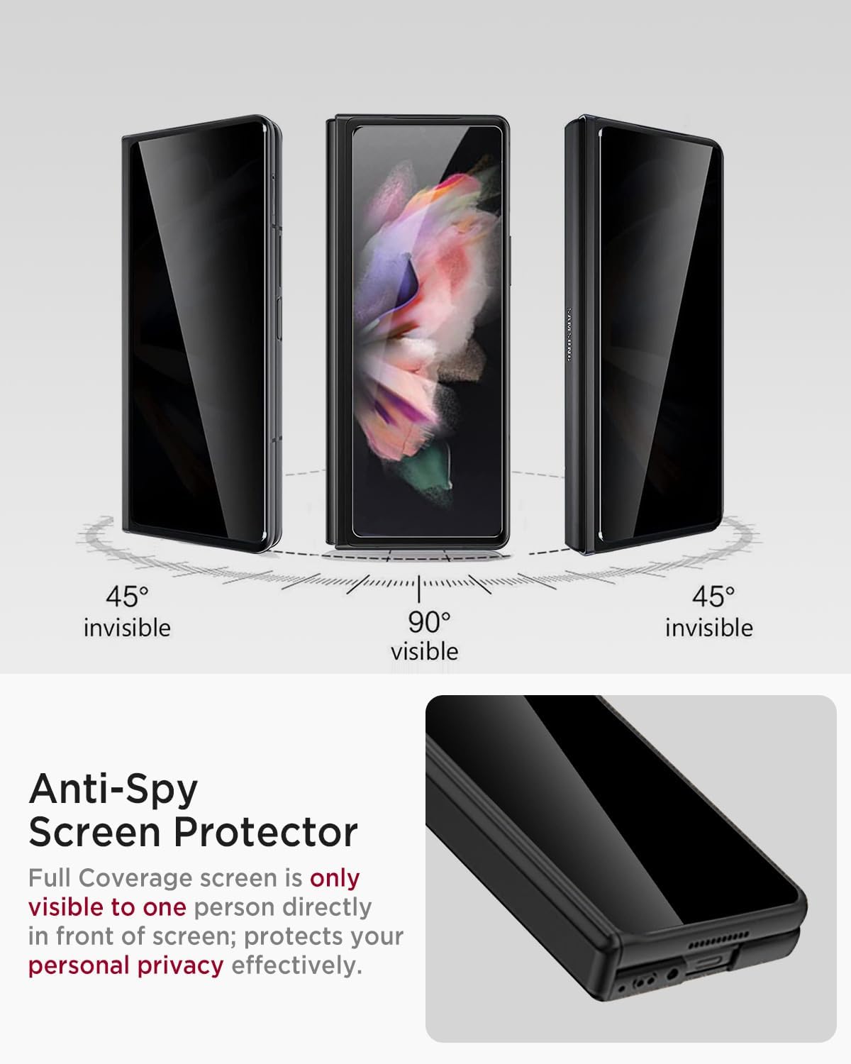 Miimall for Samsung Galaxy Z Fold 3 Case with Privacy Screen Protector, [Anti Spy] Built-in Adjustable Kickstand & Magnetic Hinge Protection Full-Body Protective Case for Galaxy Z Fold 3 5G Black