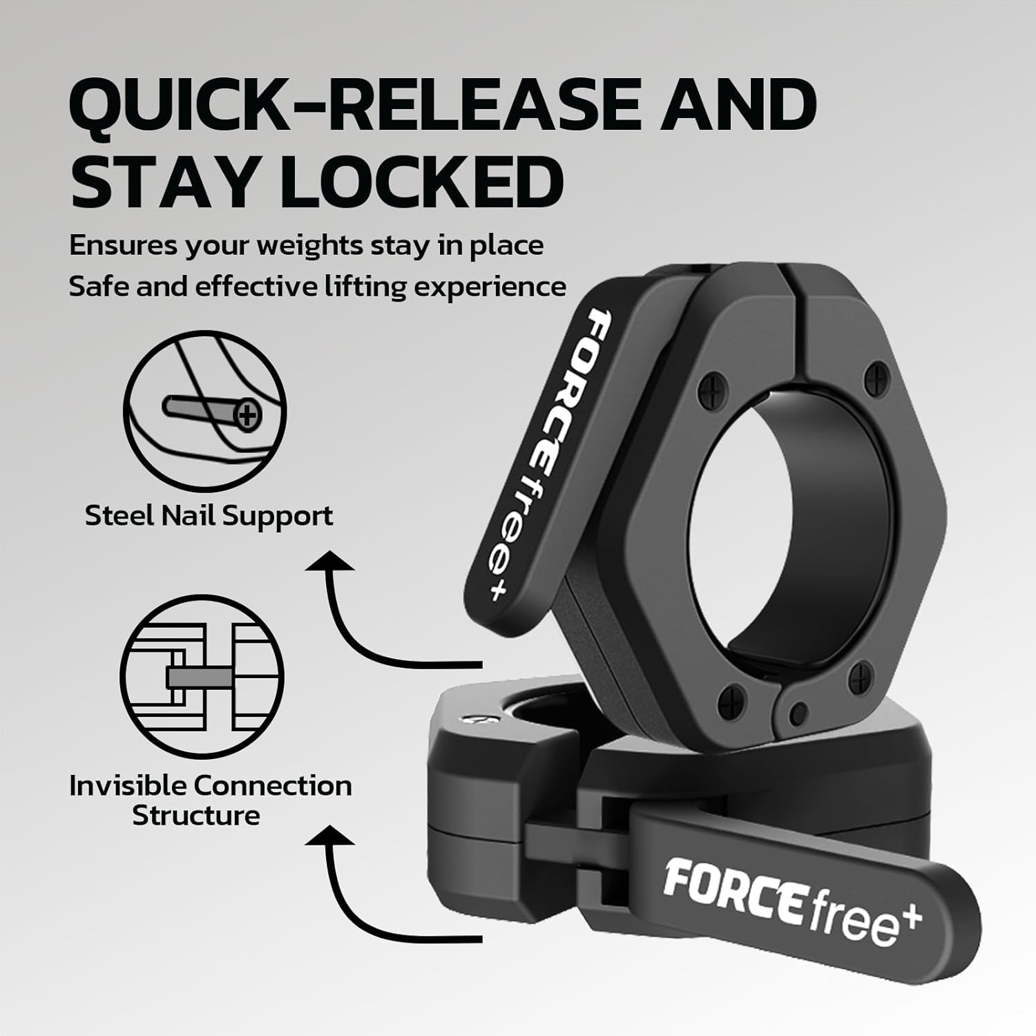 Barbell Clips (Pair), Barbell Clamps, Quick Release Olympic Barbell Clamps with Anti Slip TPR Grip, Barbell Collars for Secure Weightlifting & Powerlifting