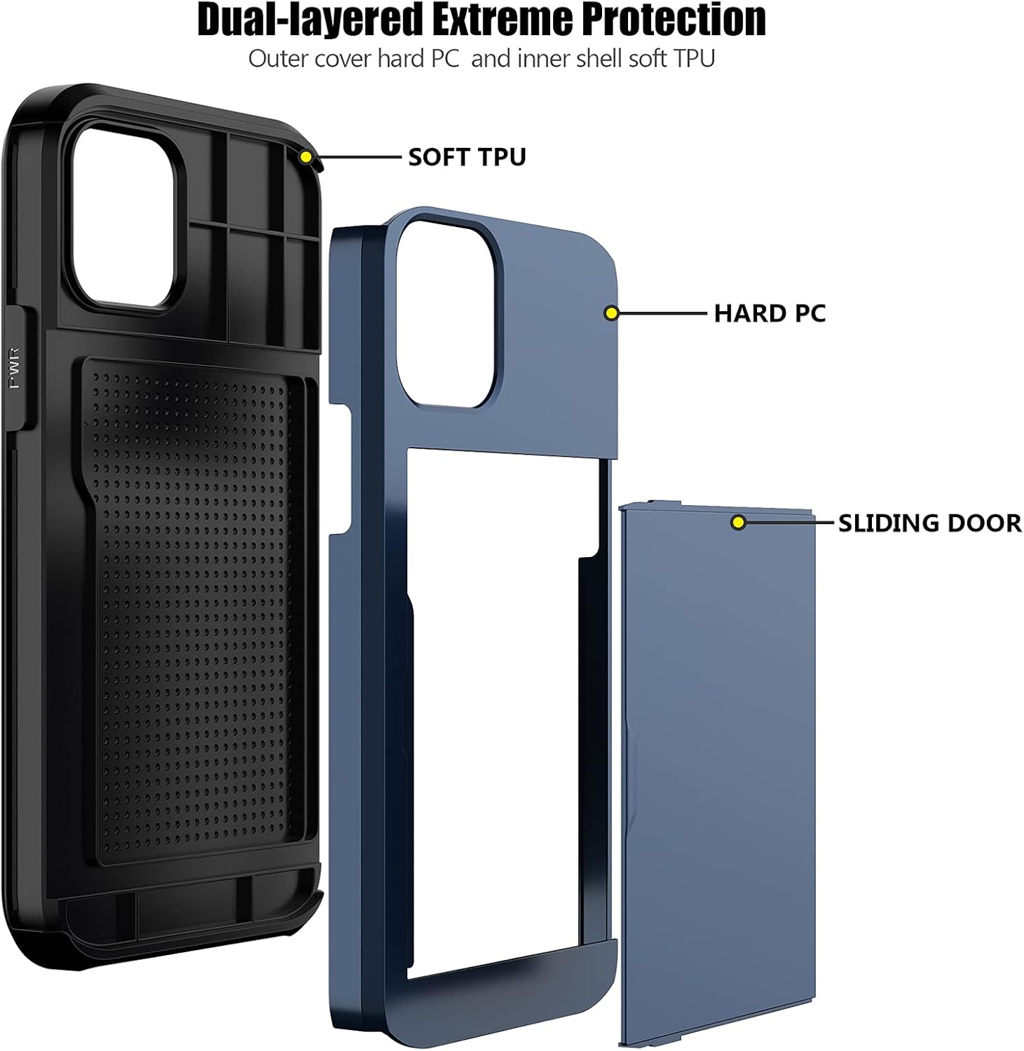 Nvollnoe for iPhone 12/iPhone 12 Pro Case with Card Holder Heavy Duty Protective Dual Layer Shockproof Hidden Card Slot Slim Wallet Case for iPhone 12/12 Pro for Men&Women(Blue)