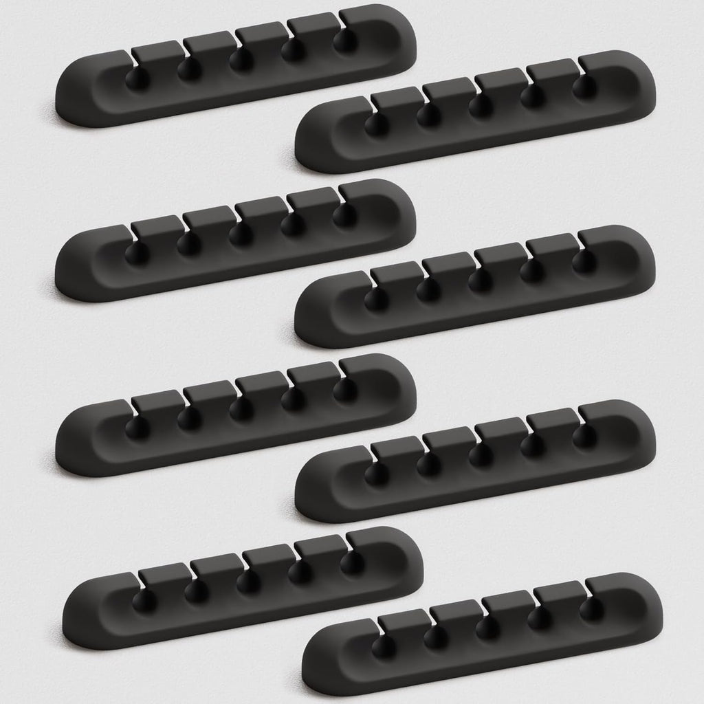 USB Cable Organizer Clips Cord Holder,8 Packs (5-Slots) Black Self Adhesive Desk Cord Cable Management
