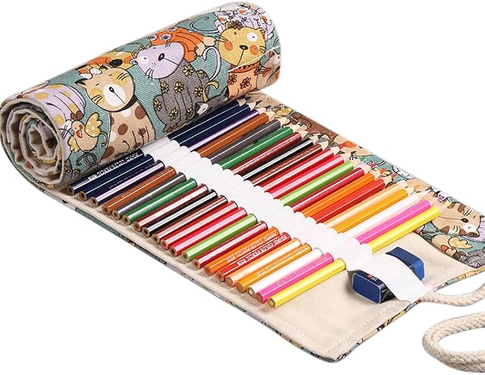 DIYOMR 24/36/72 Slots Pencil Wrap Pencil Rolls, Artist Colored Pencils Roll Up - Image 5
