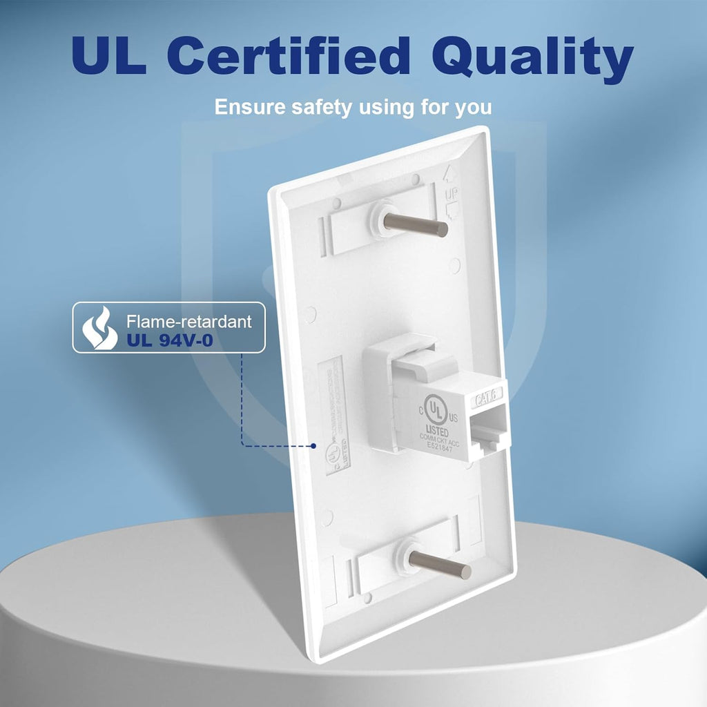 VCE 6-Pack Ethernet Wall Plate (UL-Listed), RJ45 CAT6 Wall Plate with Low Voltage Mounting Bracket 1 Gang, White