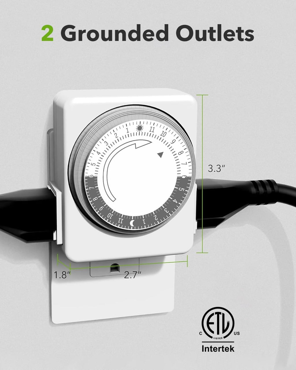 HBN Outlet Timer for Electrical Outlets Indoor, 24 Hour Mechanical Light Timers for Lamps, Dual 3-Prong Plug-in Outlets, 15-Minute Intervals, Heavy Duty Daily Cycle, 1 Pack