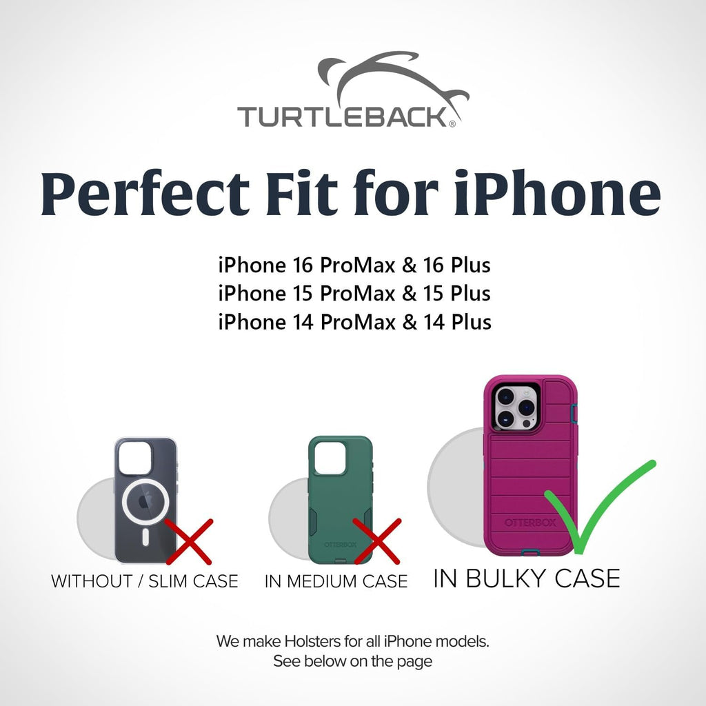 Turtleback Belt Holder for iPhone 16 Pro Max, 15 Pro Max, 14 Pro Max -Large- Fits w/Defender Bulky Style Cases, Premium Black Leather, Horizontal Case, Magnetic Close, Leather Wrapped Belt Clip