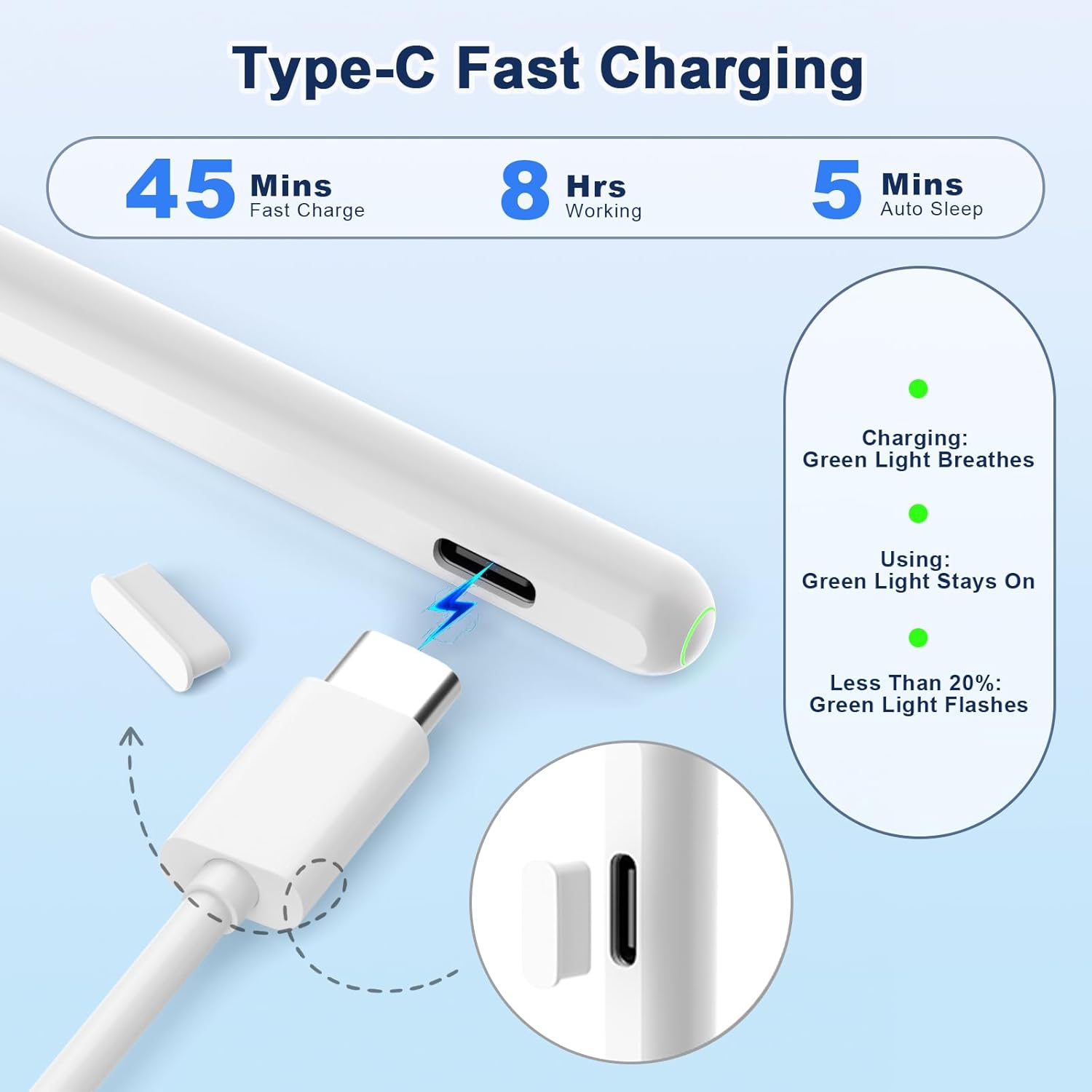 Pencil 2nd Generation for iPad 2018-2024 with Magnetic Wireless Charging Compatible with Apple iPad Pro 13”(M4)/12.9”/11”,iPad Air 6(M2)/5/4/3,iPad mini 7(A17 Pro)/6/5,iPad10/9/8/7/6 White